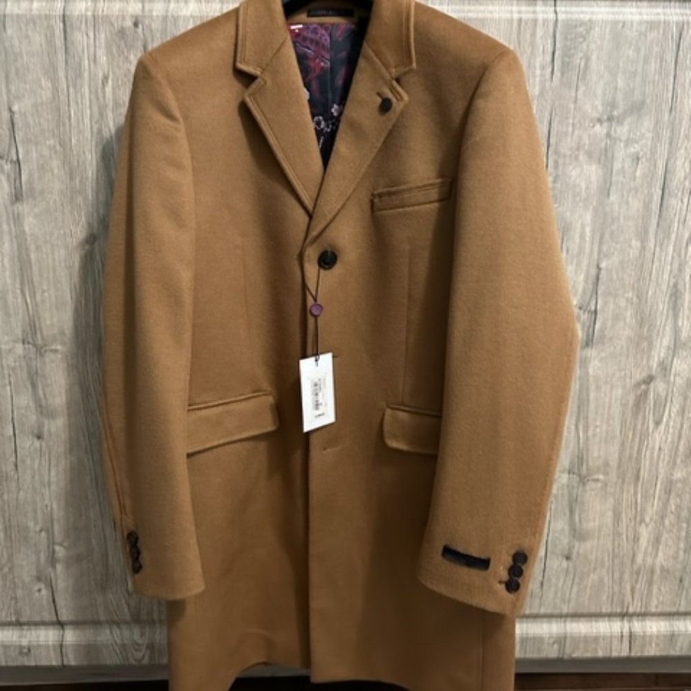 NWT Men's Ted Baker Endurance 3 Button Cashmere/Wool Coat in Camel- Size 40R